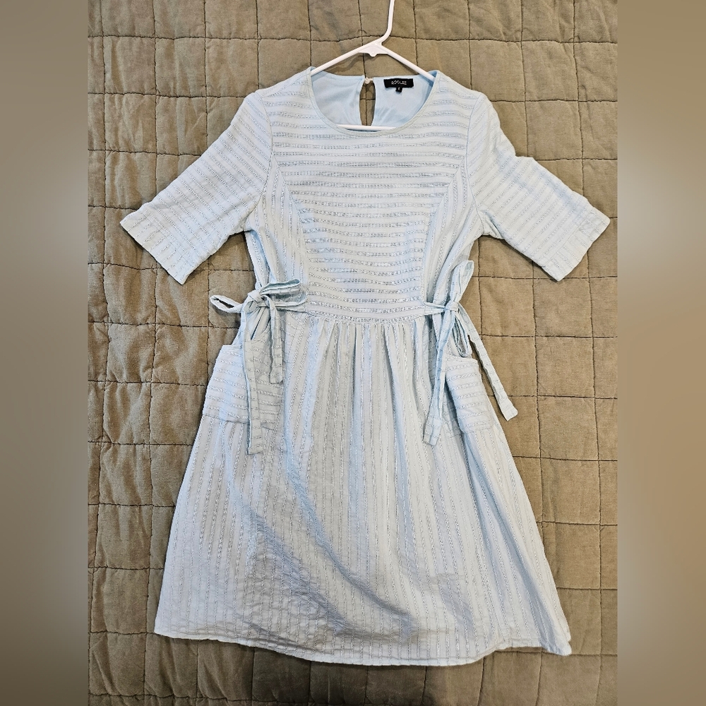 Roolee Sky Blue Textured Dress